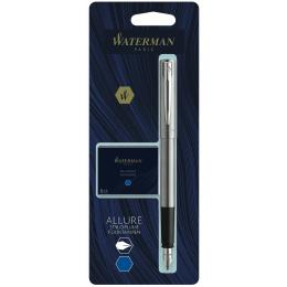 Ручка перова Waterman ALLURE Chrome CT FP F + упаковка картриджів Mini (блістер)