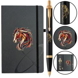 Набір: ручка кулькова Parker IM ZODIAC Black GT BP Червоний кінь + блокнот Parker + коробка