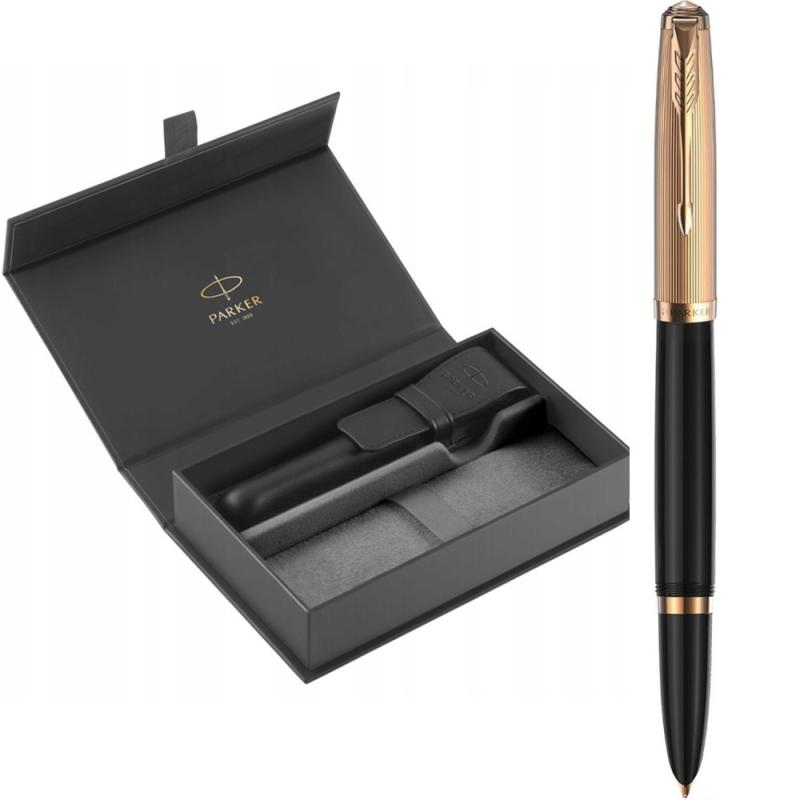 Набір Parker PARKER 51 Deluxe Black GT FP18 F (перова ручка + шкіряний чохол + коробка)