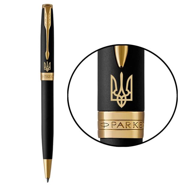 Ручка шариковая Parker SONNET UKRAINE Matte Black Lacquer GT BP Трезубец