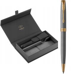 Набір Parker SONNET Cisele Silver GT BP (кулькова ручка + шкіряний чохол + коробка)