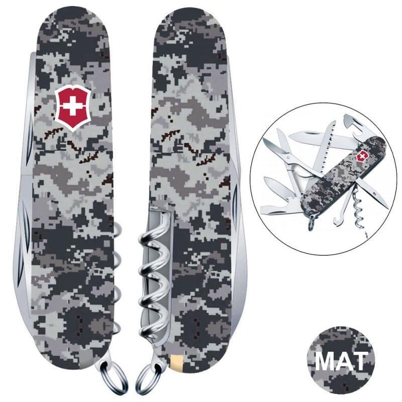 Швейцарський складаний ніж 91мм Victorinox HUNTSMAN ARMY Піксель синій з черв. Лого 1.3713.3.W3943p