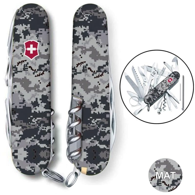 Швейцарський складаний ніж 91мм Victorinox SWISSCHAMP ARMY Піксель синій з крас. логотип 1.6795.3.W3943p