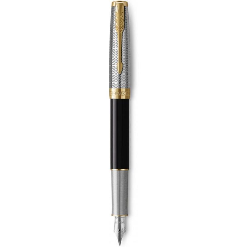 Ручка перова Parker SONNET Metal Black Lacquer GT FP18 F