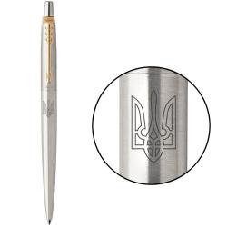 Ручка кулькова Parker JOTTER UKRAINE Stainless Steel GT BP Тризуб прозорий
