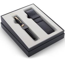 Подарунковий набір Parker SONNET Black Lacquer GT FP M (перова ручка та чохол)