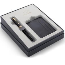 Подарочный набор Parker SONNET Black Lacquer GT FP M (перьевая ручка и картхолдер)