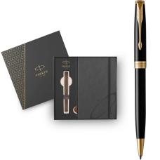 Подарочный набор Parker SONNET Black Lacquer GT BP (шариковая ручка + блокнот Parker)