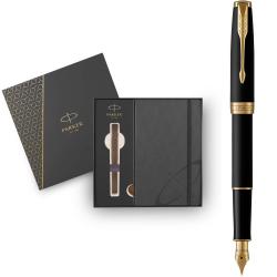 Подарунковий набір Parker SONNET Matte Black Lacquer GT FP F (ручка-перо + блокнот Parker)