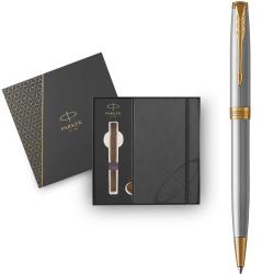 Подарунковий набір Parker SONNET Stainless Steel GT BP (кулькова ручка + блокнот Parker)
